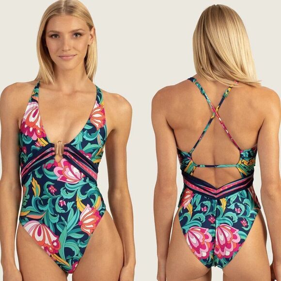 Trina Turk Other - Trina Turk Women's India Garden Printed Plunge Neck One Piece Swimsuit Size 10